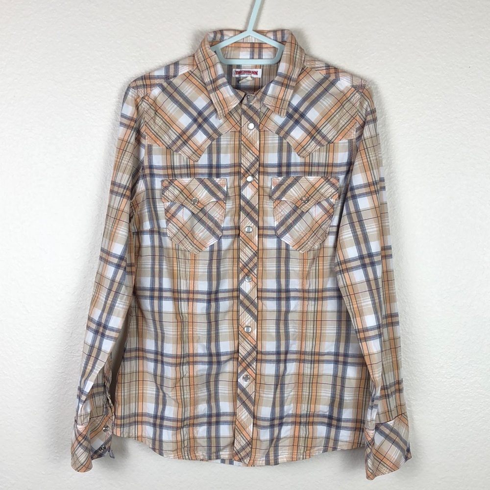True Religion Plaid Flannel Western Pearl Snap Button Shirt